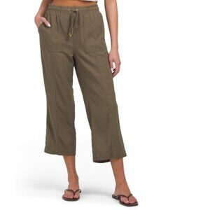 ELLEN TRACY Olive Linen Blend Pull On Drawstring Pants